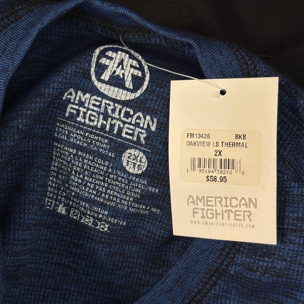American Fighter Shirt Mens 2XL Oakview Long Sleeve Thermal Graphic Tee Blue NEW - Picture 3 of 10